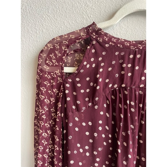Isabel Marant Etoile Presley Printed Blouse Floral Dot Print Burgundy‎ Size 38 - Picture 4 of 10